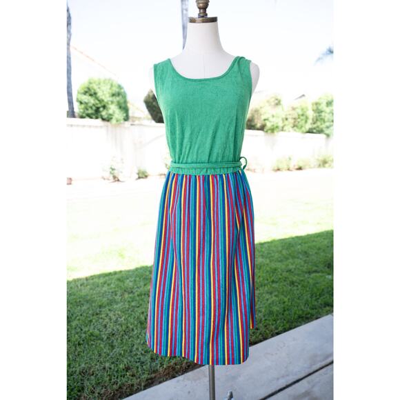 Vintage 70's Terry Cloth Rainbow Maxi Dress - Picture 2 of 6
